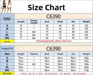 Size chart for women's mesh rhinestone jumpsuit C6390 including bust and waist measurements