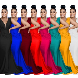 Detailed close-up showing eight color options of the V-neck sleeveless pleated maxi dress