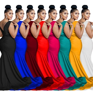 Elegant sleeveless V-neck satin mermaid long dress available in multiple vibrant colors