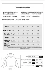 Detailed size chart for lace trim long sleeve T-shirt with measurement guide and material info