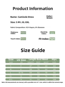 Size chart detail for green cutout bodycon dress showing measurements from S to XXL