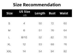 Size chart for blue cropped camisole top with US sizes S to XXL and bust measurements