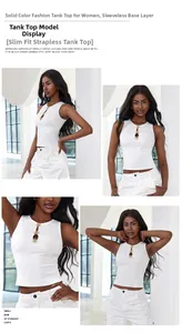 Detail of white ribbed tank top featuring gold sun buckles and keyhole neckline