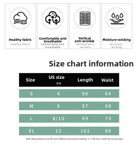 Size chart for high waist A-line skirt with US sizes, length, and waist measurements