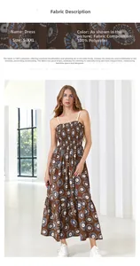 Detail of bohemian floral maxi dress in 100% polyester fabric with tiered ruffle skirt