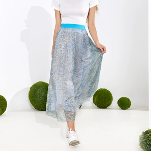 French design high waist metallic gold tulle A-line midi skirt for elegant resort wear