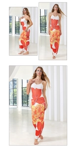 Détails d'une robe longue blanche à imprimé floral orange vif avec de fines bretelles