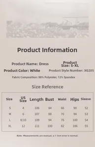 Detailed size chart for square neck flared sleeve midi dress with US size comparison
