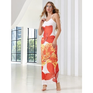 Robe Longue Maxi à Imprimé Floral Tropical pour Femmes Sans Manches Dos Nu Coupe Cintrée Vacances Été