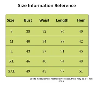 Référence des tailles pour robe en maille avec mesures détaillées du S au XXL incluses