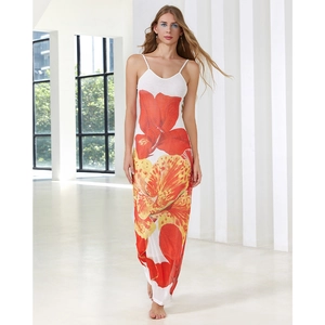 Robe longue à bretelles pour femmes avec imprimé floral rouge et jaune style tropical