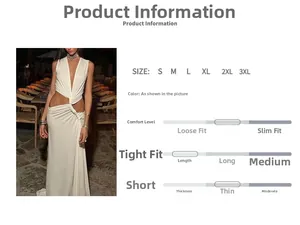 Detail view of white deep V-neck dress with waist cut-outs and gold chain neck detail