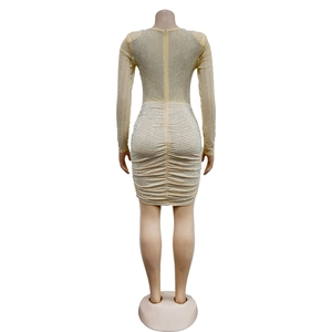 Close-up of the mesh dress back showing sparkling rhinestones and hidden zipper closure