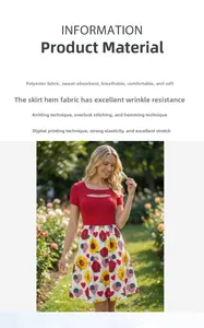 Detail of U-neck hollow cut-out dress with rose and sunflower digital print patterns