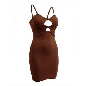 Mini abito aderente marrone scuro con dettagli cut-out e spalline sottili sexy