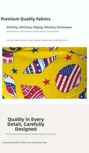 Detailed view of high-elasticity fabric with ocean elements and American flag patterns
