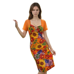 Independence Day bodycon dress with sunflower rose and American flag print heart neckline