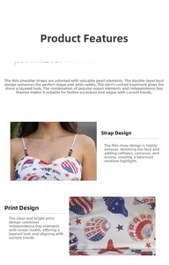 Detail view of Independence Day dress with beaded straps and marine star prints