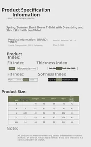 Detailed size chart for floral short sleeve top and ruffle skirt set S to XXL
