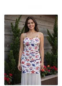 Detail of nautical print dress with starfish patterns and mesh mermaid hemline