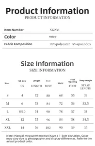 Size chart for yellow one-piece swimsuit featuring measurements from S to XXL