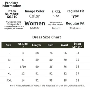 Detaillierte Größentabelle für Independence Day Kleid mit Maßen von S bis XXL und Passform