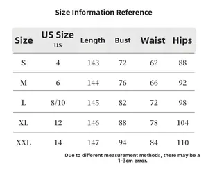 Size information guide for sleeveless floral halter maxi dress showing S to XXL measurements