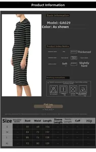 Tableau des tailles pour robe mi-longue rayée avec mesures buste taille et longueur