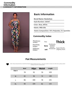 Size chart for floral print jumpsuit showing bust, waist and length measurements