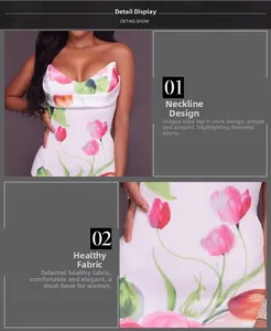 Dettaglio di abito a fascia floreale con motivi a tulipano e scollo a V ripiegato elegante