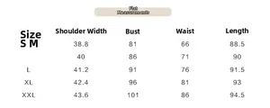 Size chart for houndstooth dress including shoulder, bust, waist, and length measurements