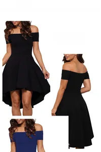 Détail de robe de cocktail à épaules dénudées avec taille ajustée et jupe évasée