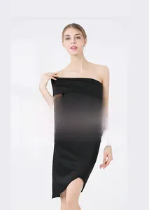Close-up of black one-shoulder slim fit dress featuring an irregular asymmetric hemline