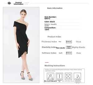 Detail view of the black one-shoulder dress fabric and structured tailored fit texture