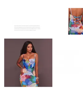 Vue détaillée d'une robe d'été avec bretelles croisées et imprimé floral tropical