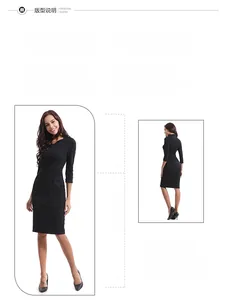 Detail view of black bodycon dress with crew neck, high waist, and slim fit sleeves