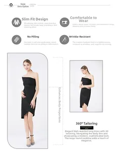 Detail of 3D tailored off-shoulder black dress showing anti-wrinkle and soft fabric