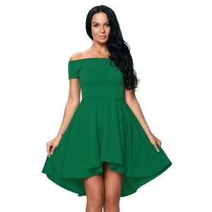 Robe chic vert foncé à épaules dénudées avec ourlet asymétrique et coupe trapèze cintrée