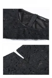 Détail du col rond et de la fermeture éclair invisible sur une robe en dentelle noire
