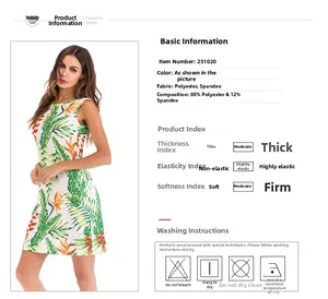 Détail du tissu de la robe fleurie sans manches 88% polyester et 12% élasthanne
