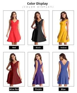 Detail view of V-neck sleeveless dress available in six vibrant summer vacation colors