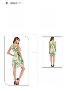 Détails de la robe fleurie sans manches avec taille haute et coupe ajustée en 3D