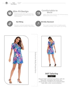 Detail of floral short dress featuring a hollow-out back design and wrinkle-free fabric