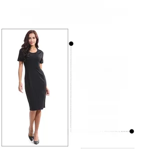Détail d'une robe noire ajustée élégante avec taille haute et manches courtes