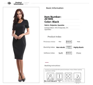 Détail de la composition du tissu de la robe noire 95% polyester et 5% élasthanne