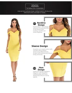 Détails de la robe midi moulante jaune avec col en V montrant les coutures et la texture