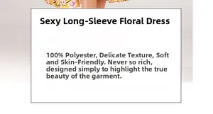 Vue détaillée du tissu de la robe florale à manches longues en 100% polyester de qualité