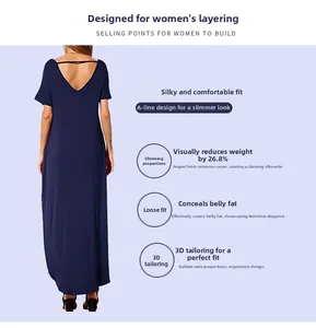 Detail view of V-neck maxi dress with 3D tailored A-line fit and silky drape fabric