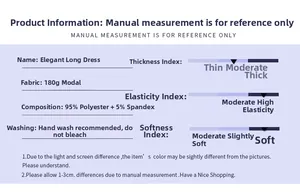 Detailed fabric specification of the 180g modal V-neck dress showing high elasticity info