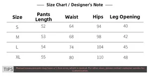 Size chart for camo yoga shorts detailing length, waist, and hip measurements in cm